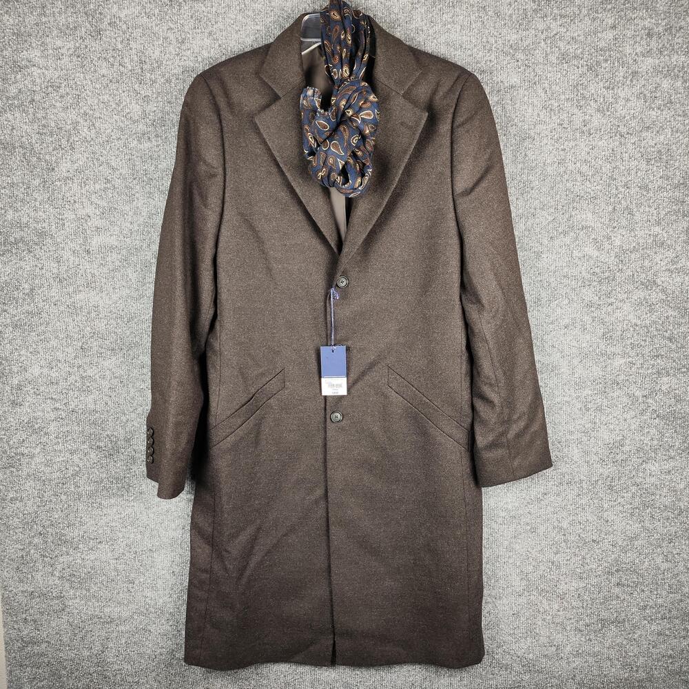 Wool Coat Mens Small Brown Overcoat Single Breasted Lined Long Winter Classic